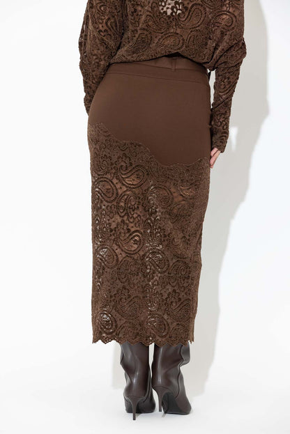 Chocolate Ponte Lace Skirt