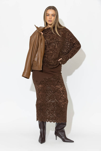 Chocolate Ponte Lace Skirt