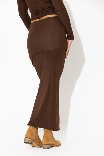 Chocolate Tencel Roll Top Skirt