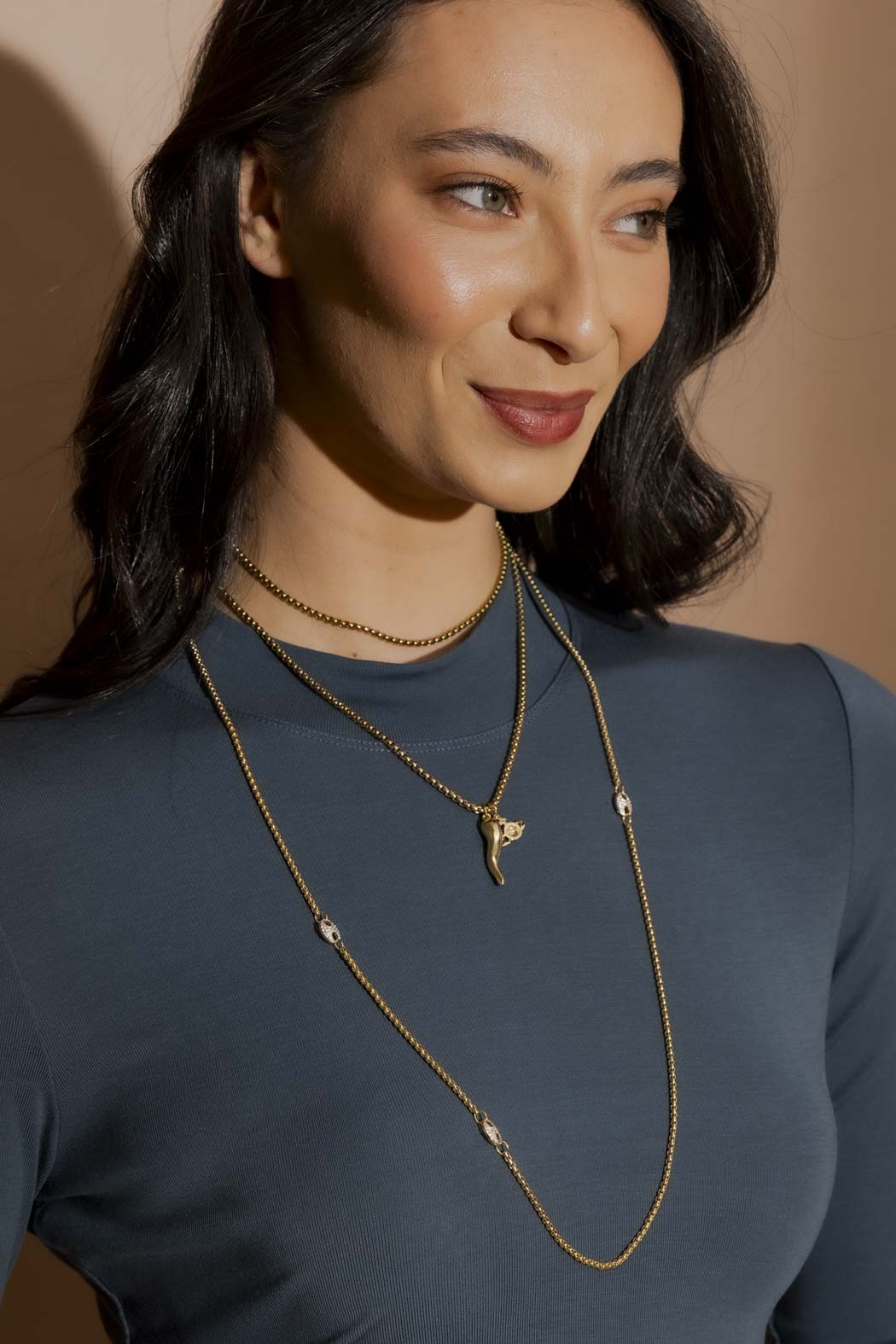 Gold Venetian Horn Necklace