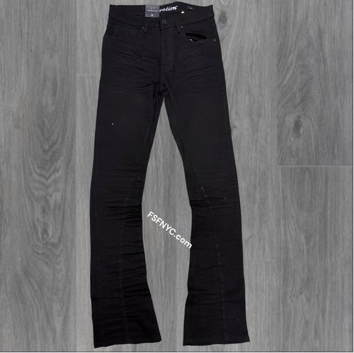 L - Plain Stacked  Denim - Jet Black-  7096
