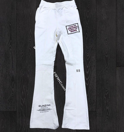 Gunzini - Stacked Sweat Pants  - Off White/Purple - Gz682