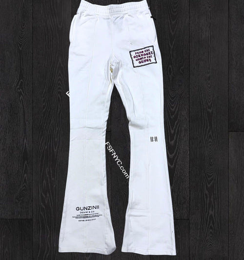 Gunzini - Stacked Sweat Pants  - Off White/Purple - Gz682