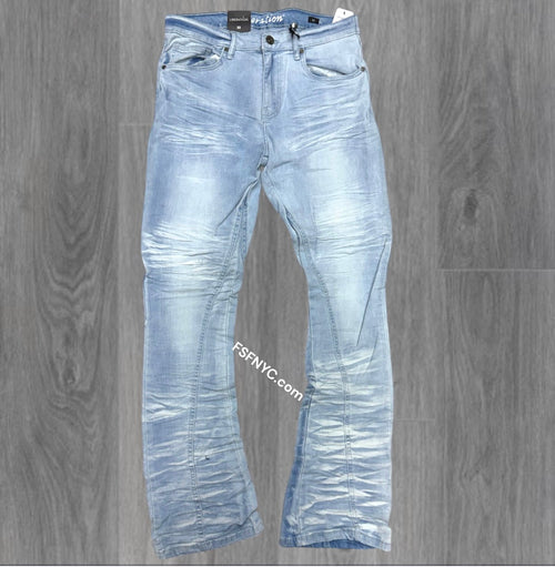L - Plain Stacked  Denim - Blue -  7096