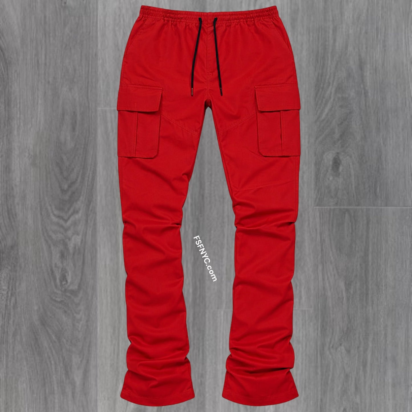 R - Stacked Flare Nylon Cargo -  Red - 422