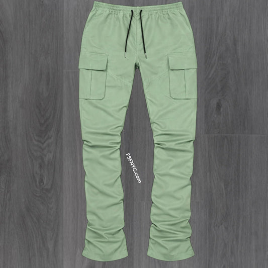 R - Stacked Flare Nylon Cargo -  Sage Green - 422