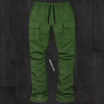 R - Stacked Flare Nylon Cargo -  Olive - 422