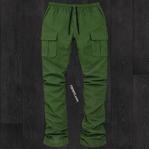 R - Stacked Flare Nylon Cargo -  Olive - 422