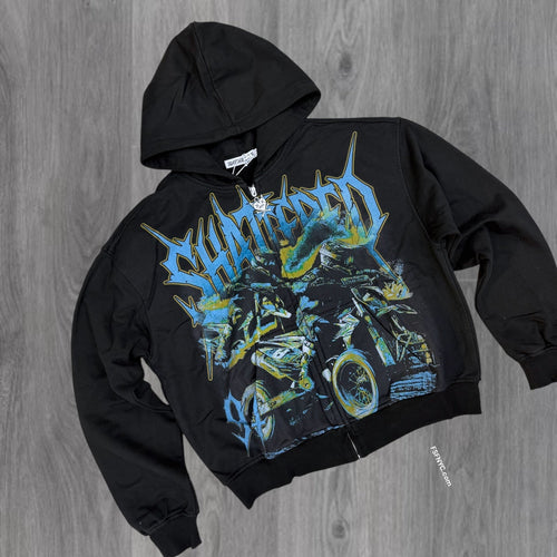 Shattered-  Sports cub  Zip Hoodie - Black