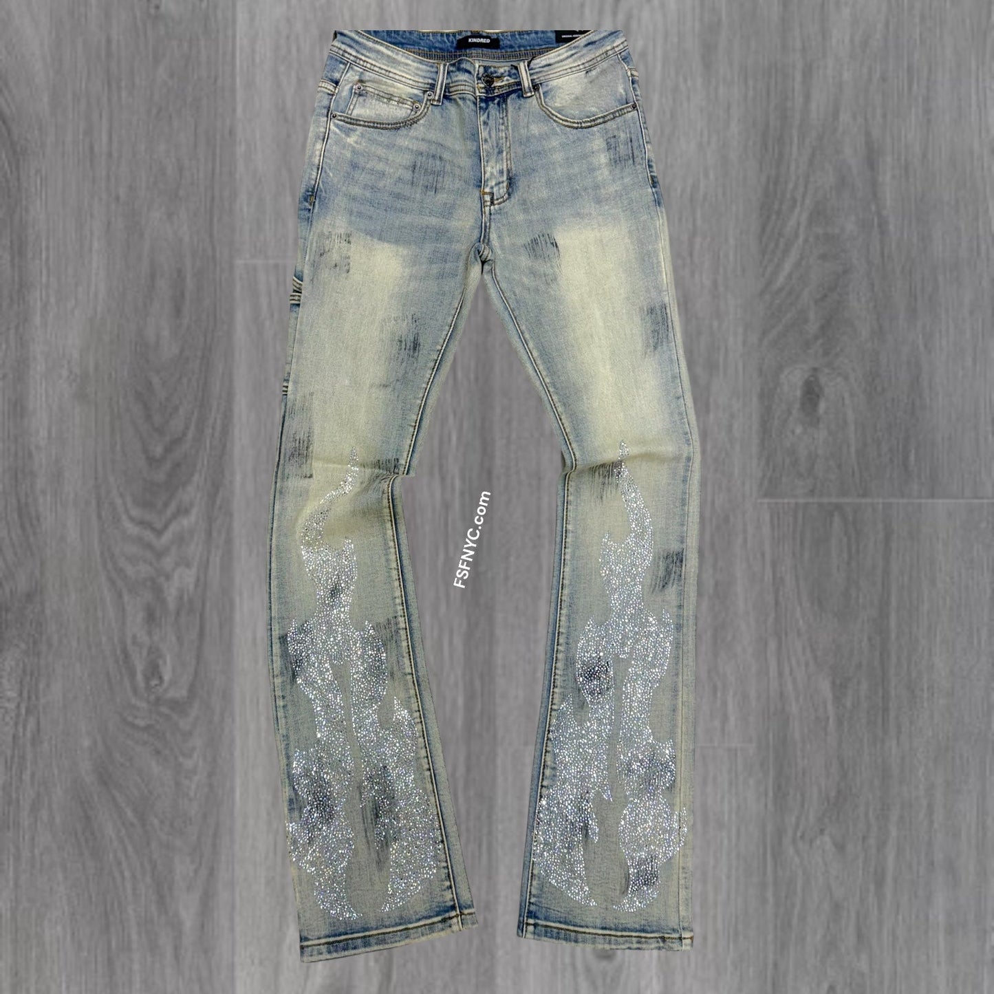 KD - Stacked Flames Rhinestone Denim - Blue - 2226