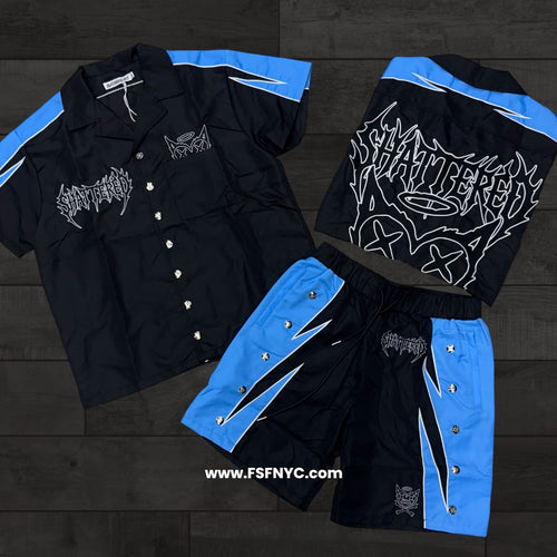 Shattered-  Nylon Short Set - Blue Black -