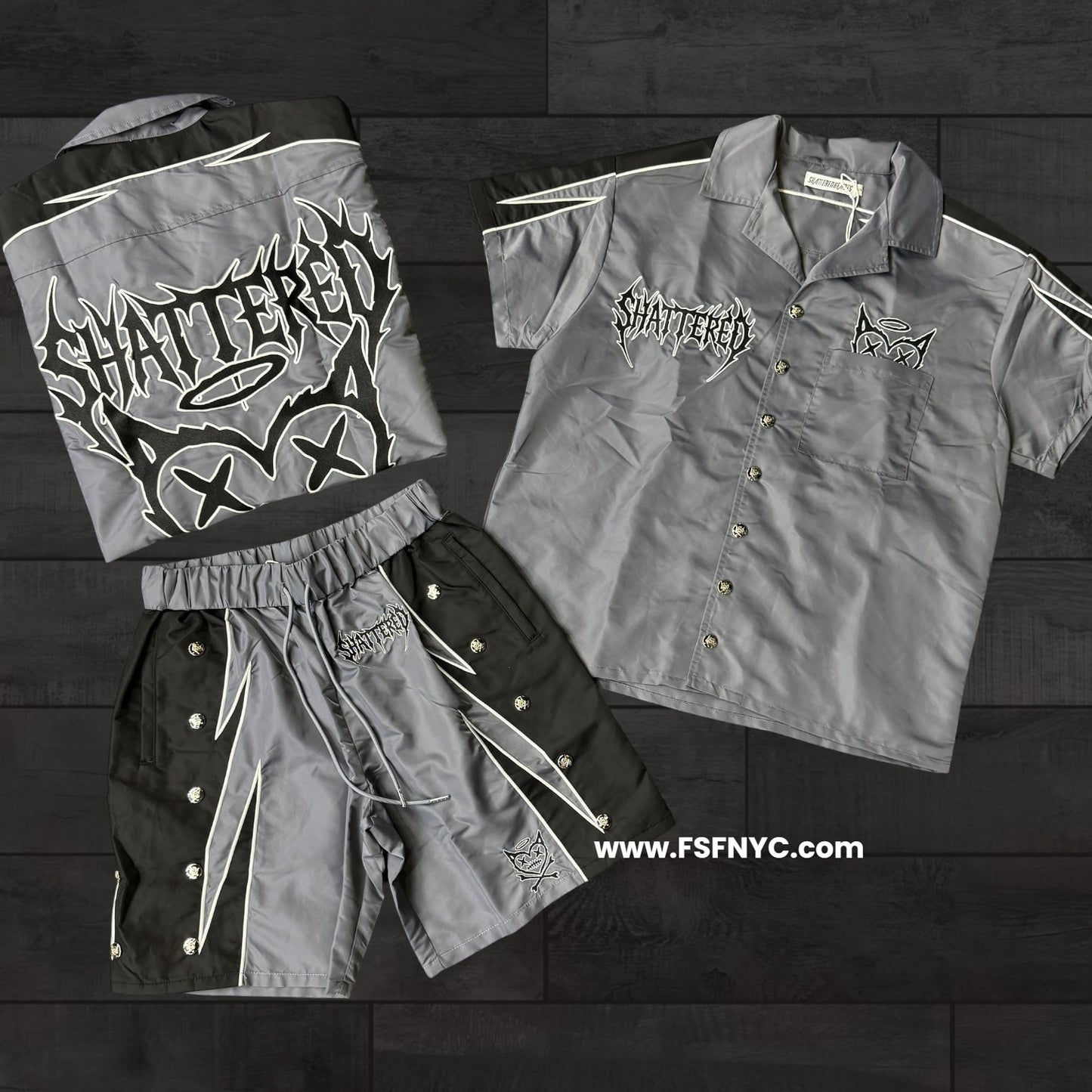 Shattered-  Nylon Short Set - Grey