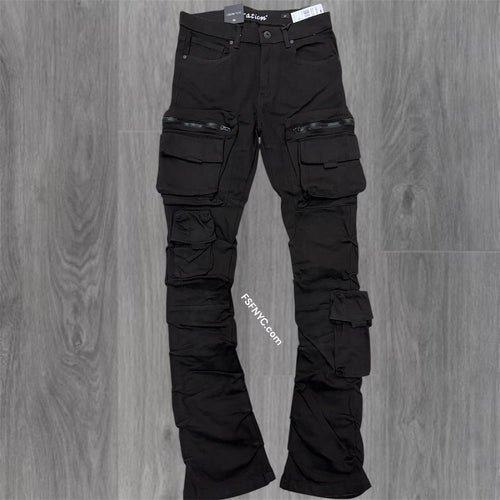 L - Stacked Cargo Pants - Jet Black-  7094