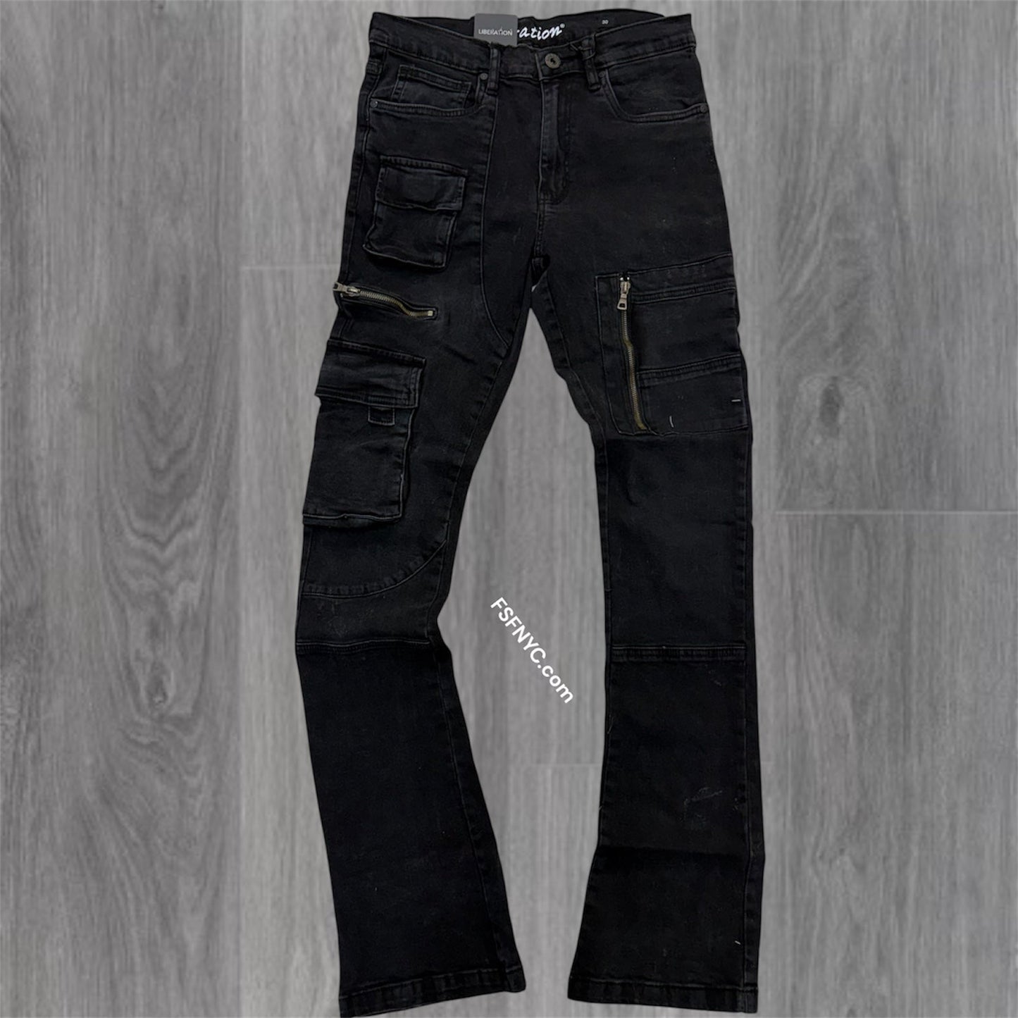 L - Stacked utility Pants - Washed Black-  7095
