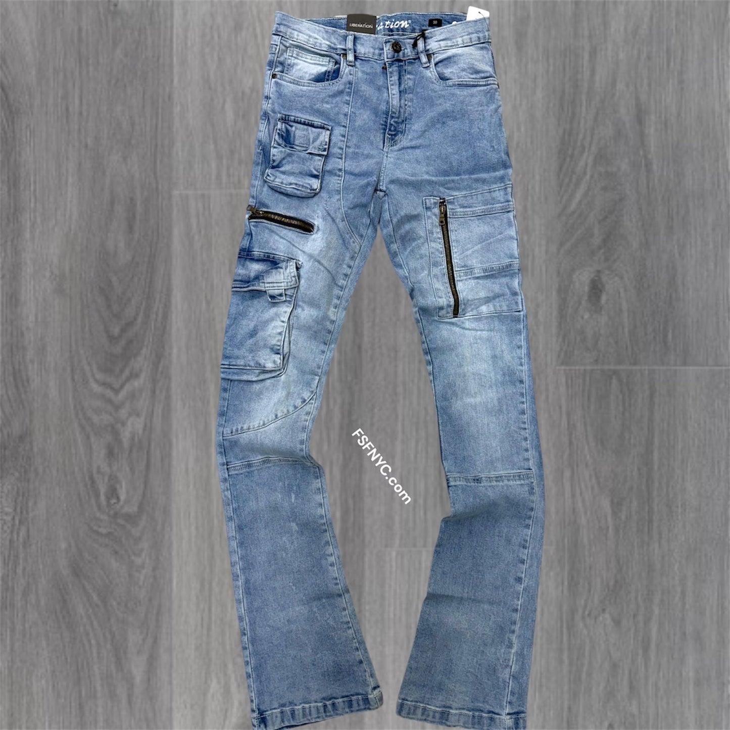 L - Stacked utility Pants - Blue -  7095 ( size 30 only)