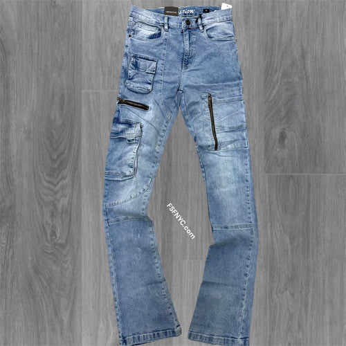 L - Stacked utility Pants - Blue -  7095 ( size 30 only)