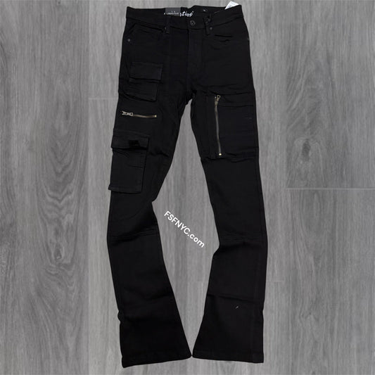 L - Stacked utility Pants - Jet Black -  7095 ( size 30 only)