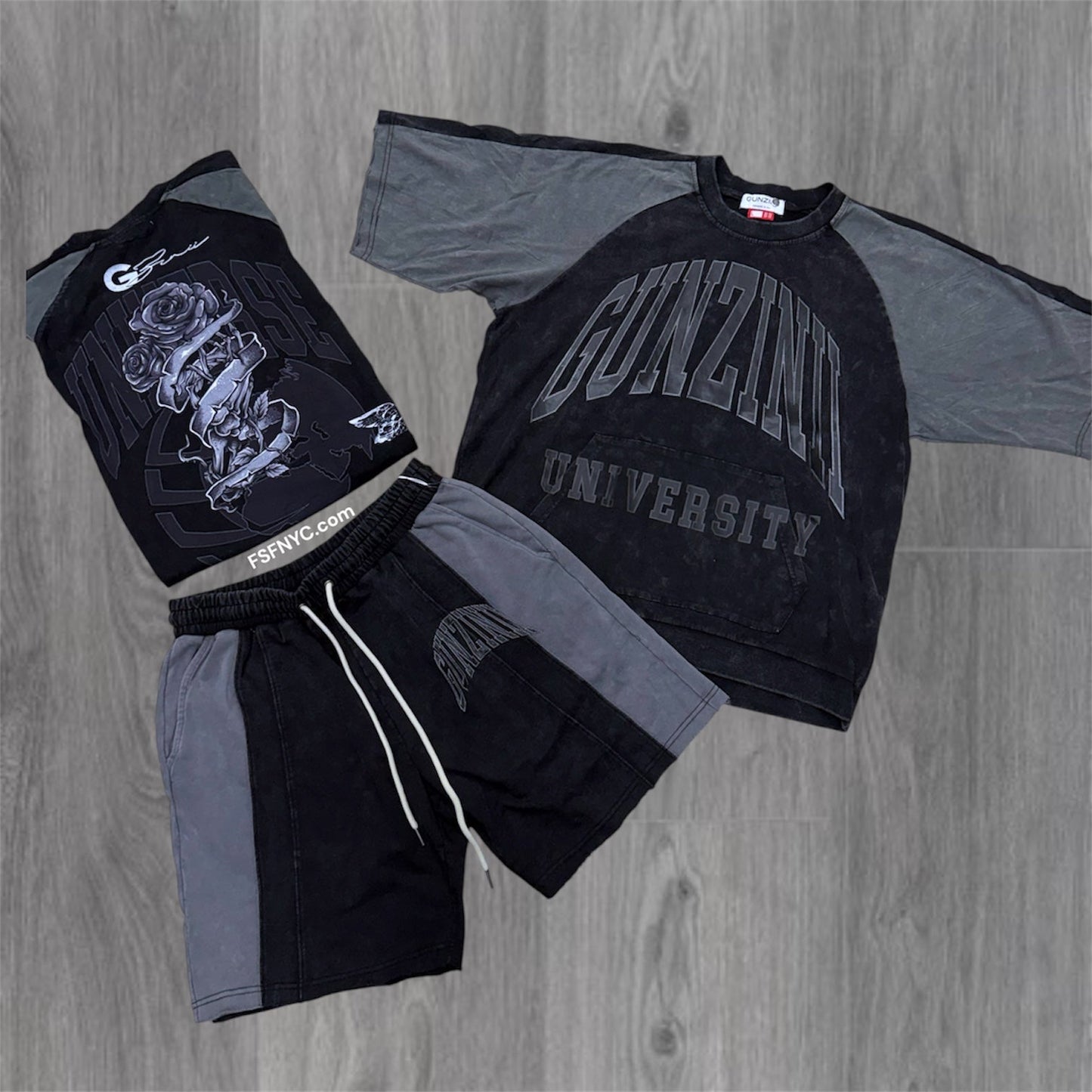Gunzini - university short Set - Black -  1003