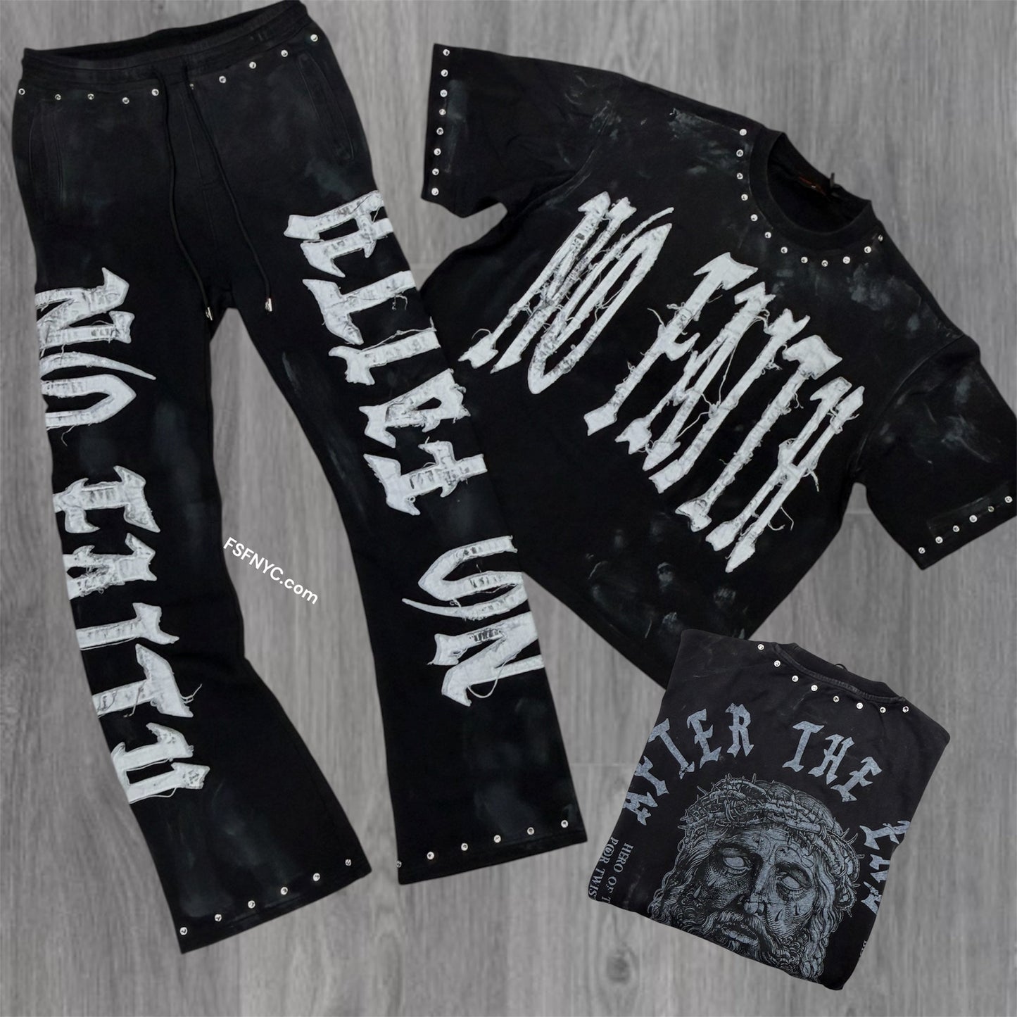 RP - SET - No Faith Flare Sweats&Tee - Black - 6085-