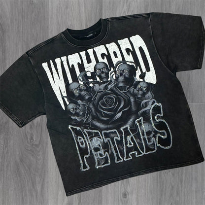 Withered Petals T-shirt  - Black - 11132