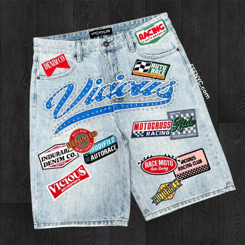 Vicious -  Moto Race Denim shorts- Lt.Blue -vc1202