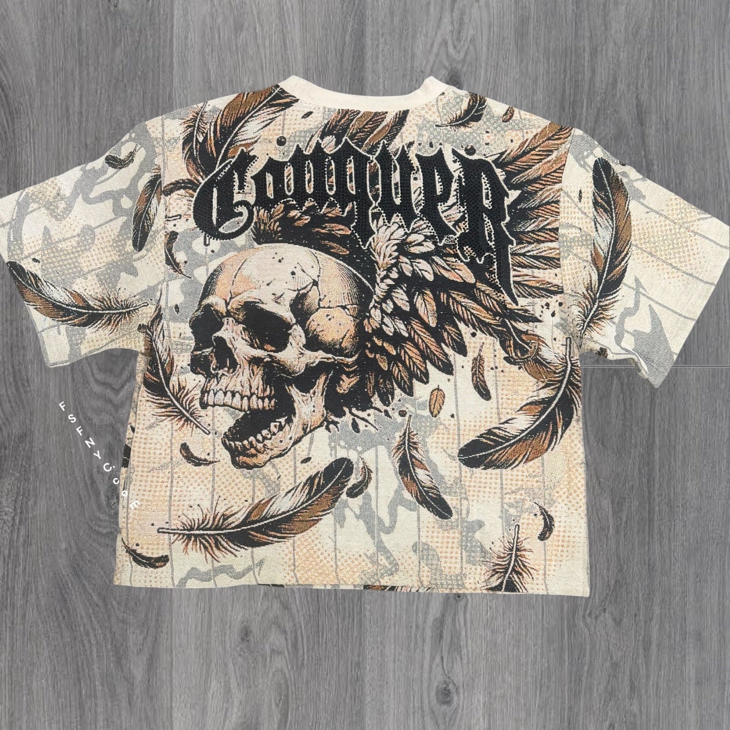 Rebel - SET Tapestry Skull w/Rhinestone Short Set - Cream  - 703 903