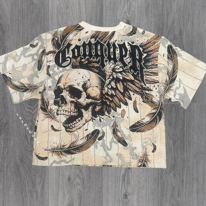Rebel - SET Tapestry Skull w/Rhinestone Short Set - Cream  - 703 903
