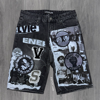 Vicious - History Denim shorts- v.Black  -vc1213