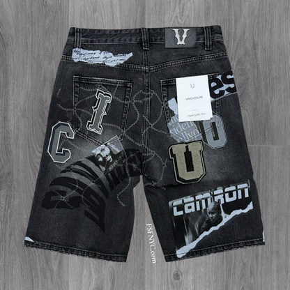 Vicious - History Denim shorts- v.Black  -vc1213