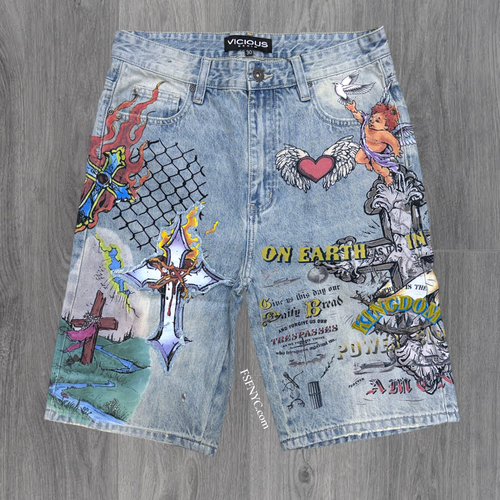 Vicious - on Earth Denim shorts- L.Blue  -vc1208