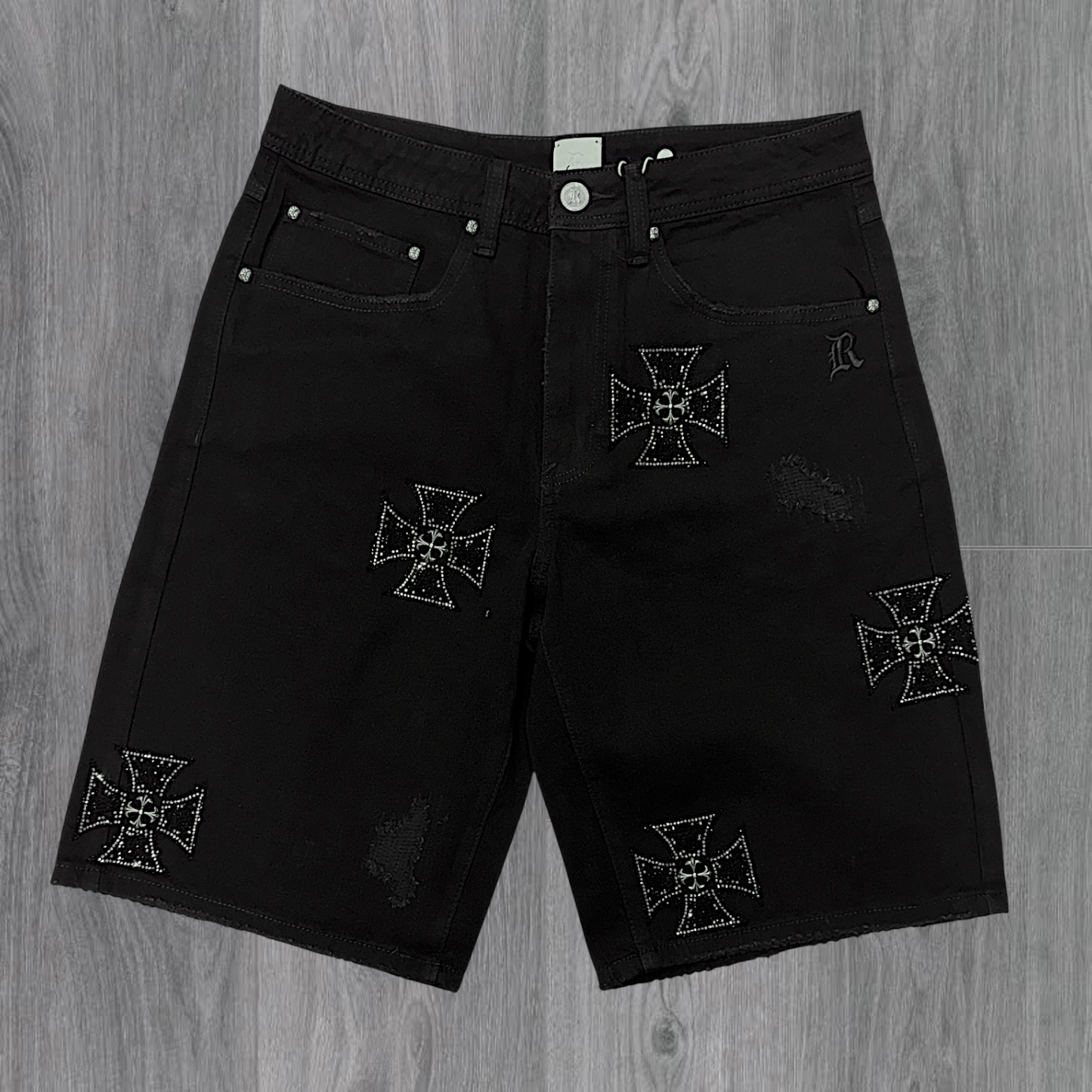 Rebel - Rhinestone  Denim Shorts  - Black  - 992