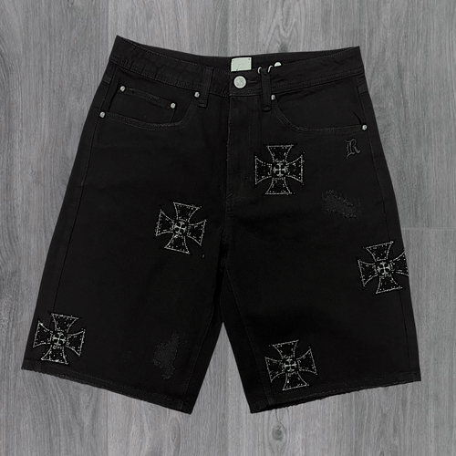 Rebel - Rhinestone  Denim Shorts  - Black  - 992