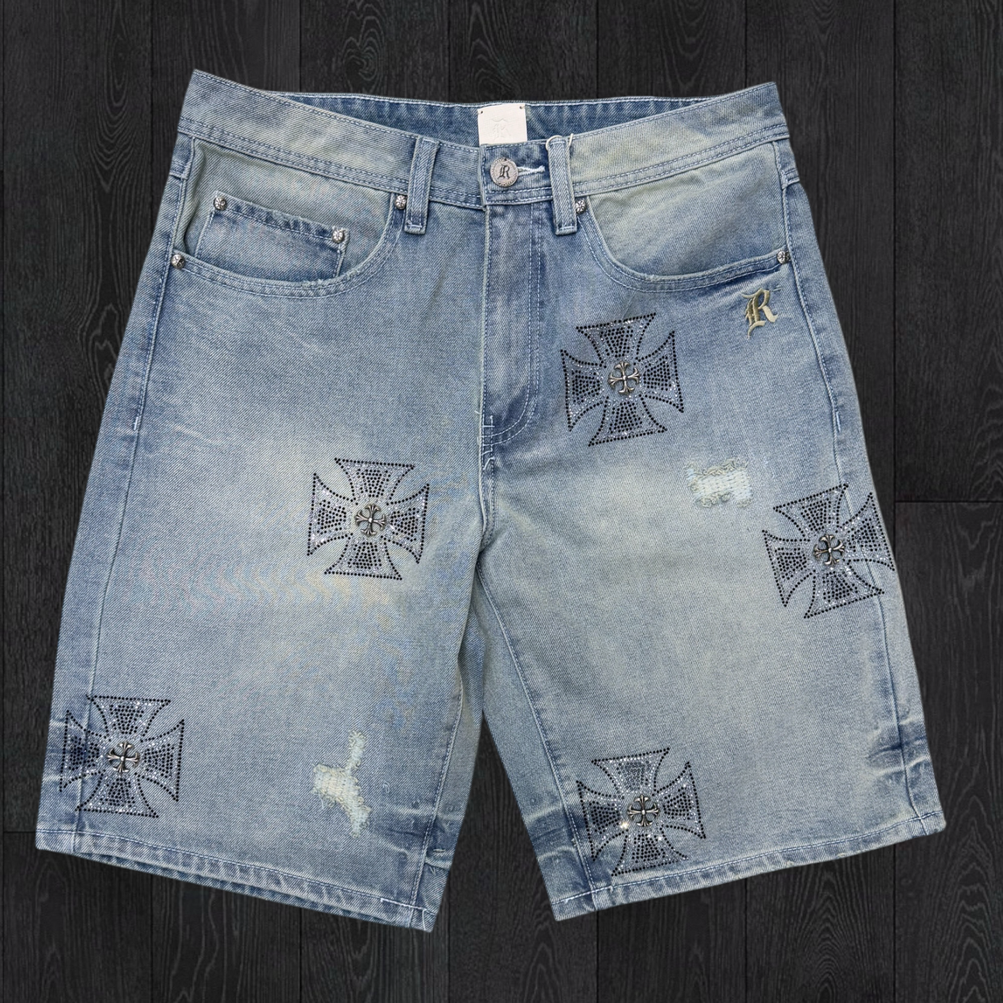 Rebel - Rhinestone  Denim Shorts  - L blue -992