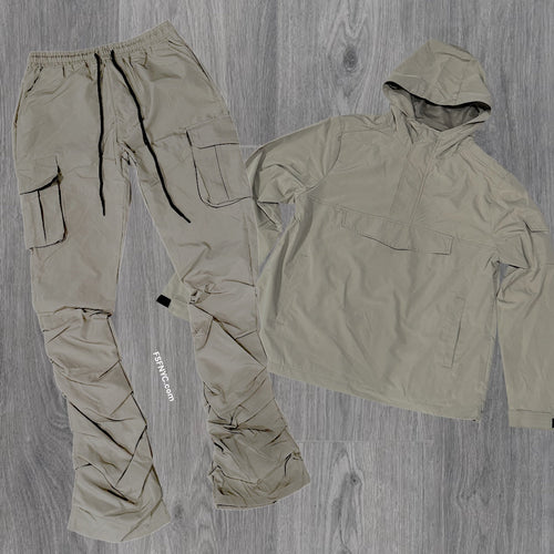 Rebel - NYLON Stacked & Anorak Pullover Jacket - SET - TAUPE   - 522422 zi