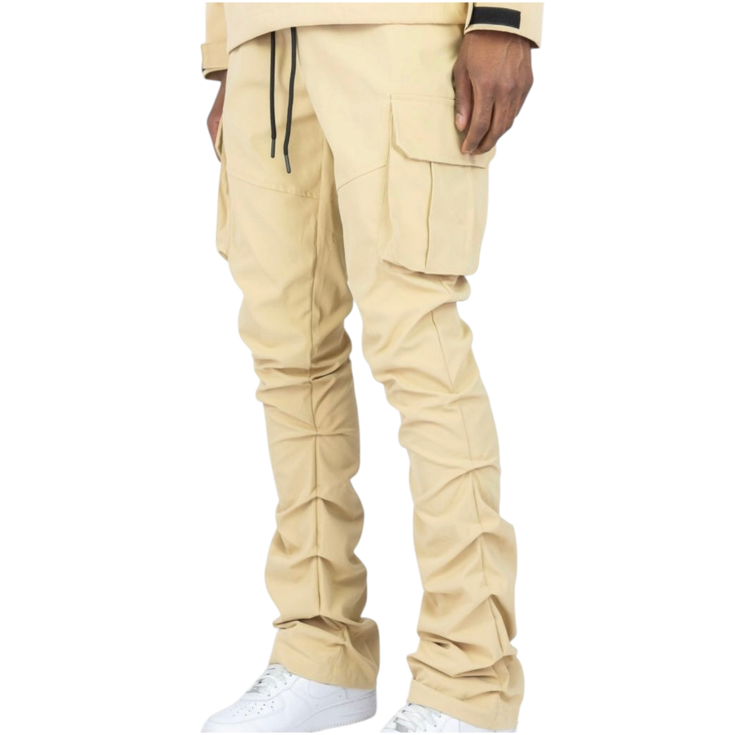 R - Stacked Flare Nylon Cargo -  Khaki- 422