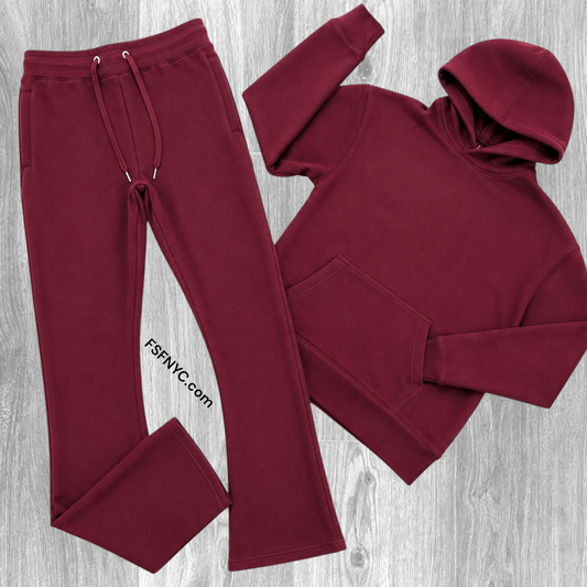 Narr - Stacked Flare Sweat Suit - wine - 1081