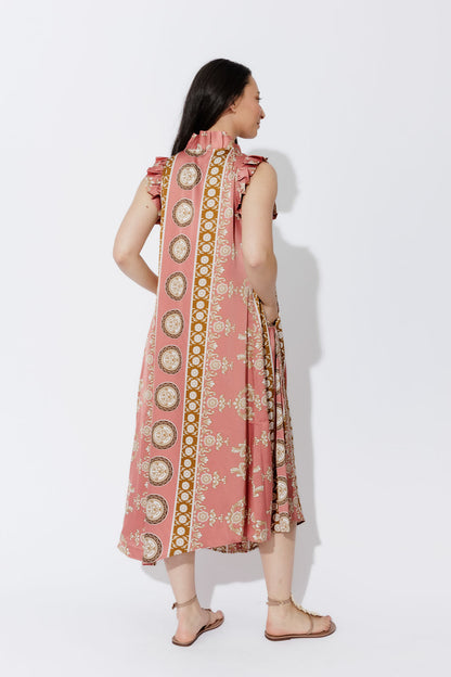 Coral Ruffle Maxi Dress