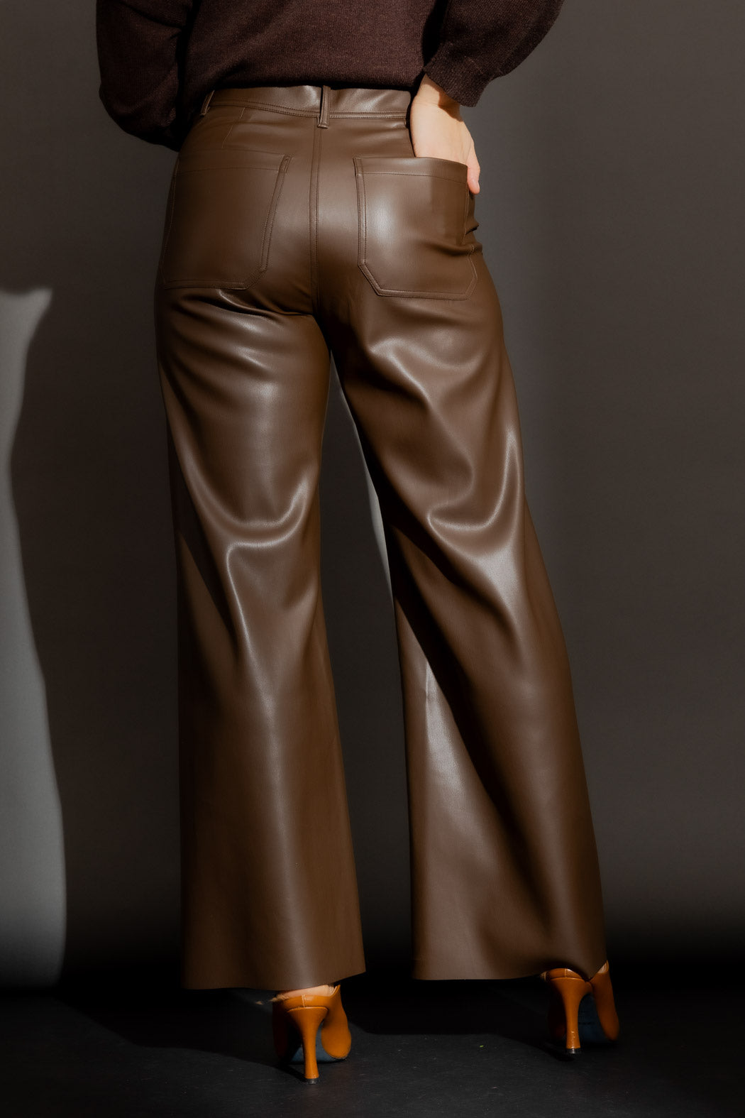 Chocolate Faux Leather Wide Leg Pant