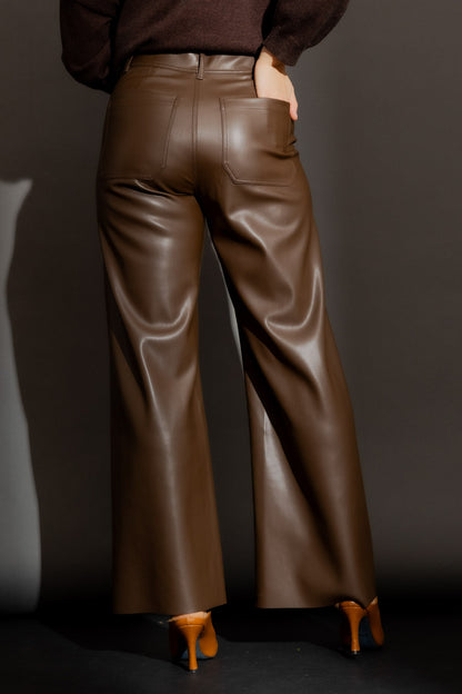 Chocolate Faux Leather Wide Leg Pant