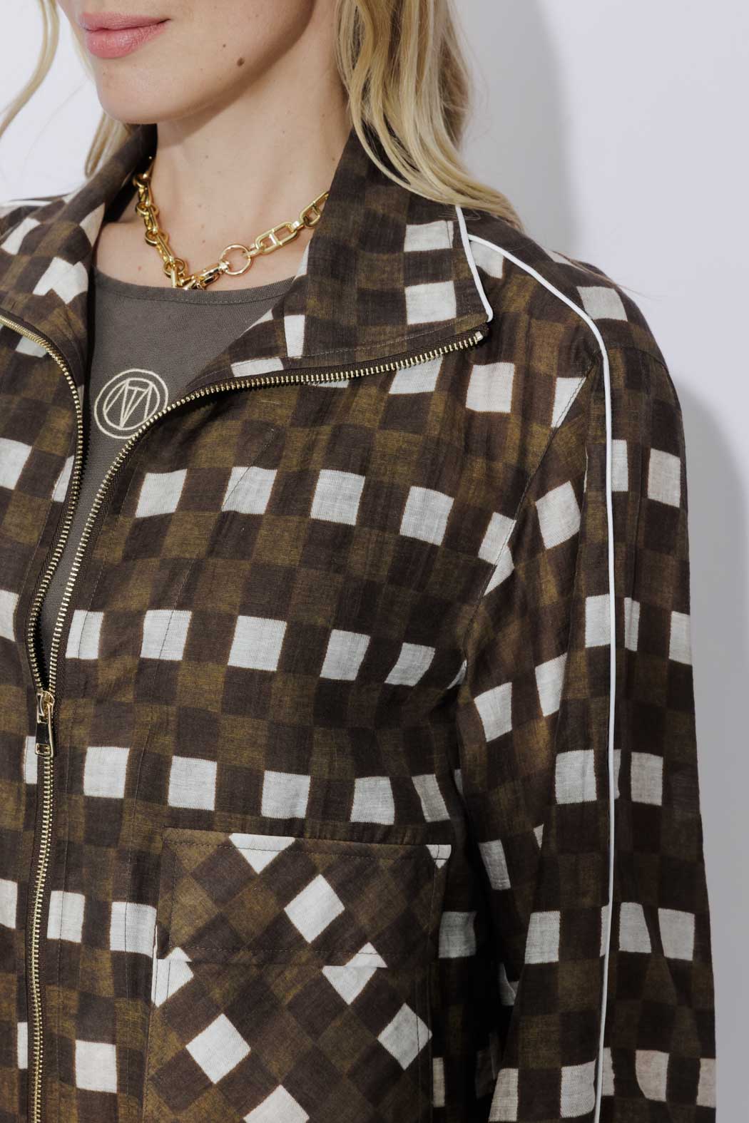 Chocolate Check Lyocell Bomber Jacket
