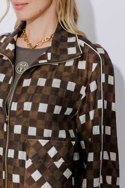 Chocolate Check Lyocell Bomber Jacket