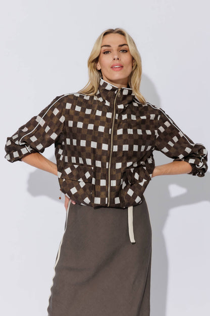 Chocolate Check Lyocell Bomber Jacket