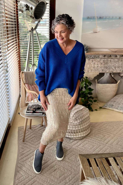 Cobalt Slouch V Neck Jumper