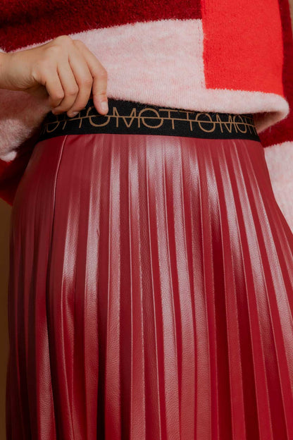 Deep Red Croc Coated Pleat Skirt Deep Red