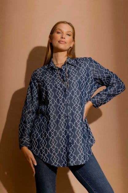 Dark Denim Embroidery Classic Shirt Dark Denim
