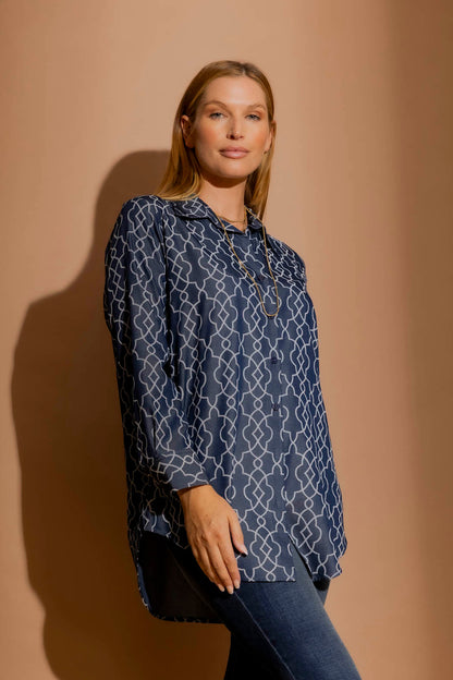 Dark Denim Embroidery Classic Shirt Dark Denim