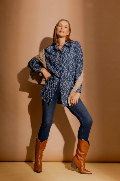 Dark Denim Embroidery Classic Shirt Dark Denim