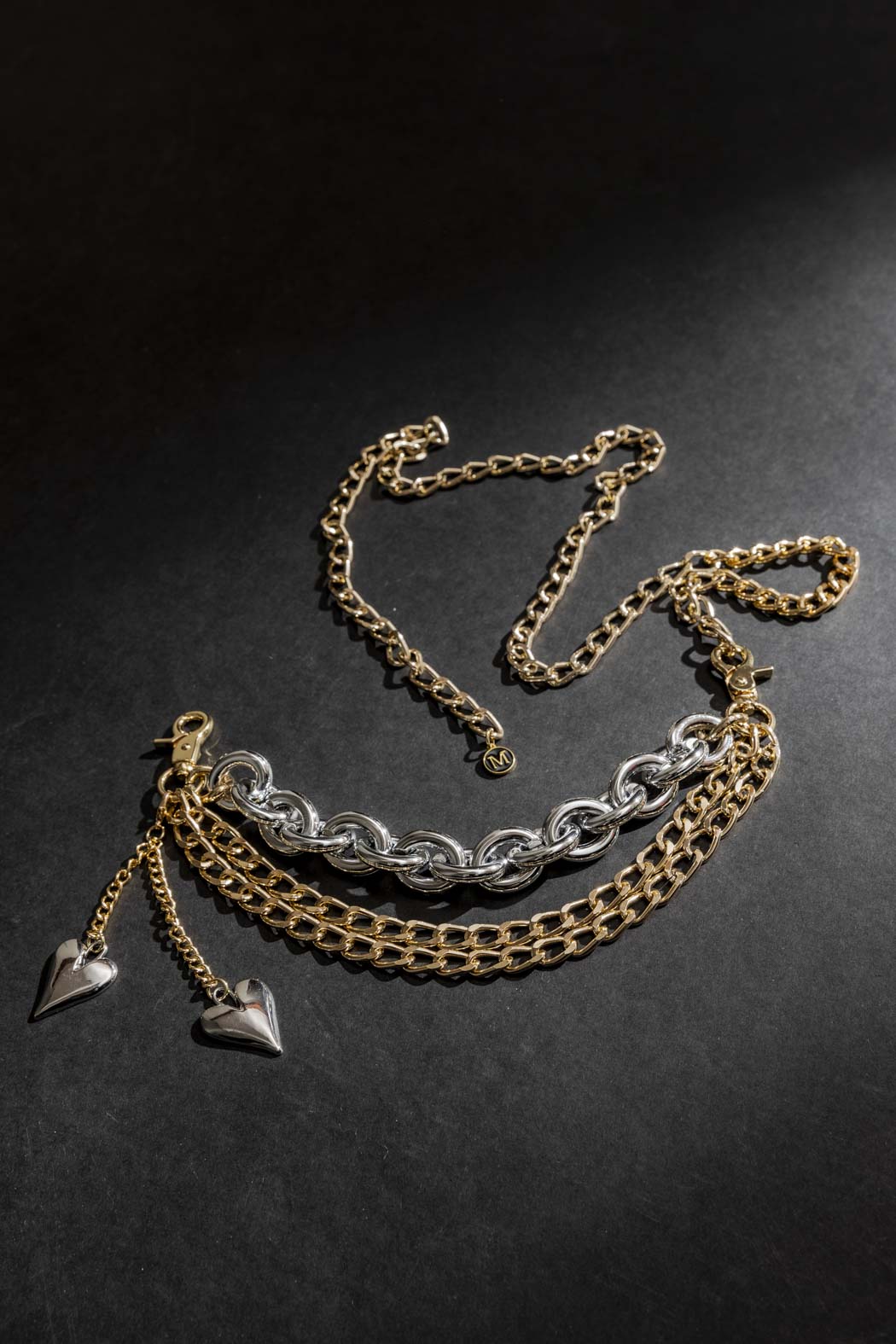 Double Heart Chain Belt Gold/Silver O/S