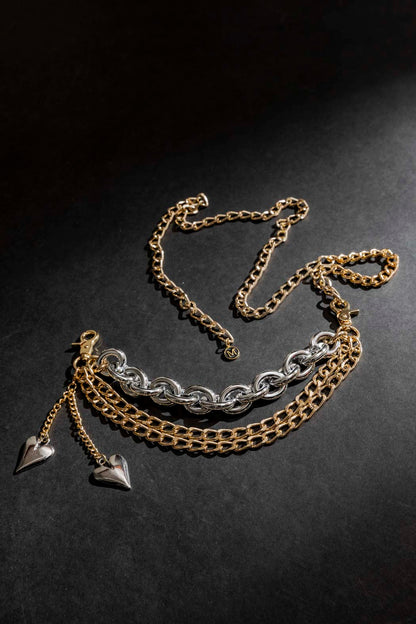 Double Heart Chain Belt Gold/Silver O/S