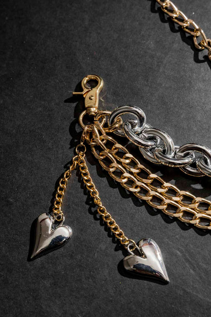 Double Heart Chain Belt Gold/Silver O/S